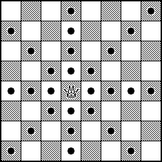 Diagram som viser hvordan dronningen beveger seg på sjakkbrettet.